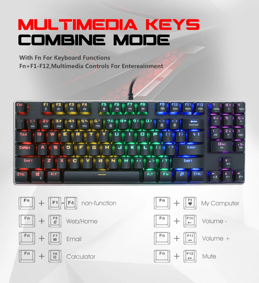 

METOO Mechanical Keyboard Wired Gaming Backlit 89 Key with Numpad Anti-ghosting For Game Red Brown Switch CS Laptop PC Russian