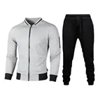 Простая Спортивная одежда на молнии, контрастные цвета, дышащий комплект из двух предметов, Кардиган с длинным рукавом, мужская куртка, костюм для осени 2021