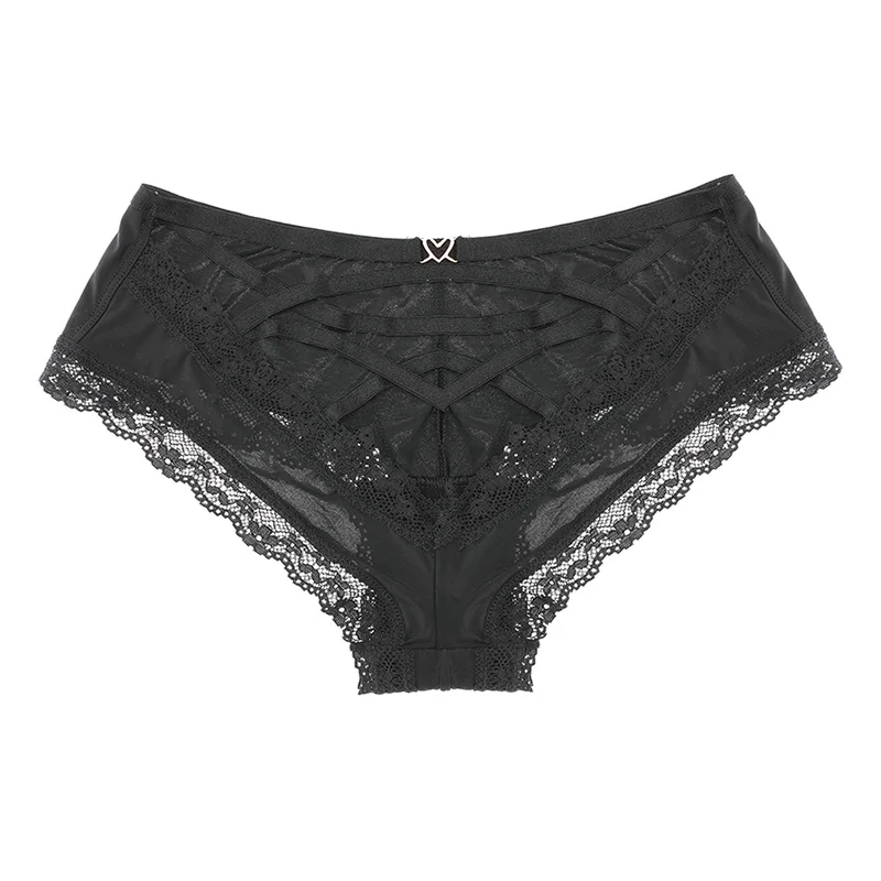 

Crossing Bandage Hollow Out Sexy Panties Lace Edge Seamless Underwear Women Transparent Lingerie Solid Briefs Thong