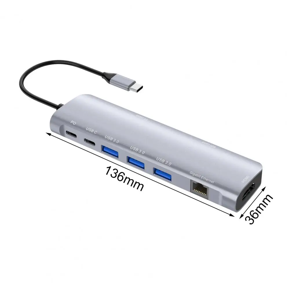 

9-in-1 Type C HDMI-compatible VGA Converter Micro-SD/TF Card Reader PD3.0 Charging USB3.0 Hub Docking Station