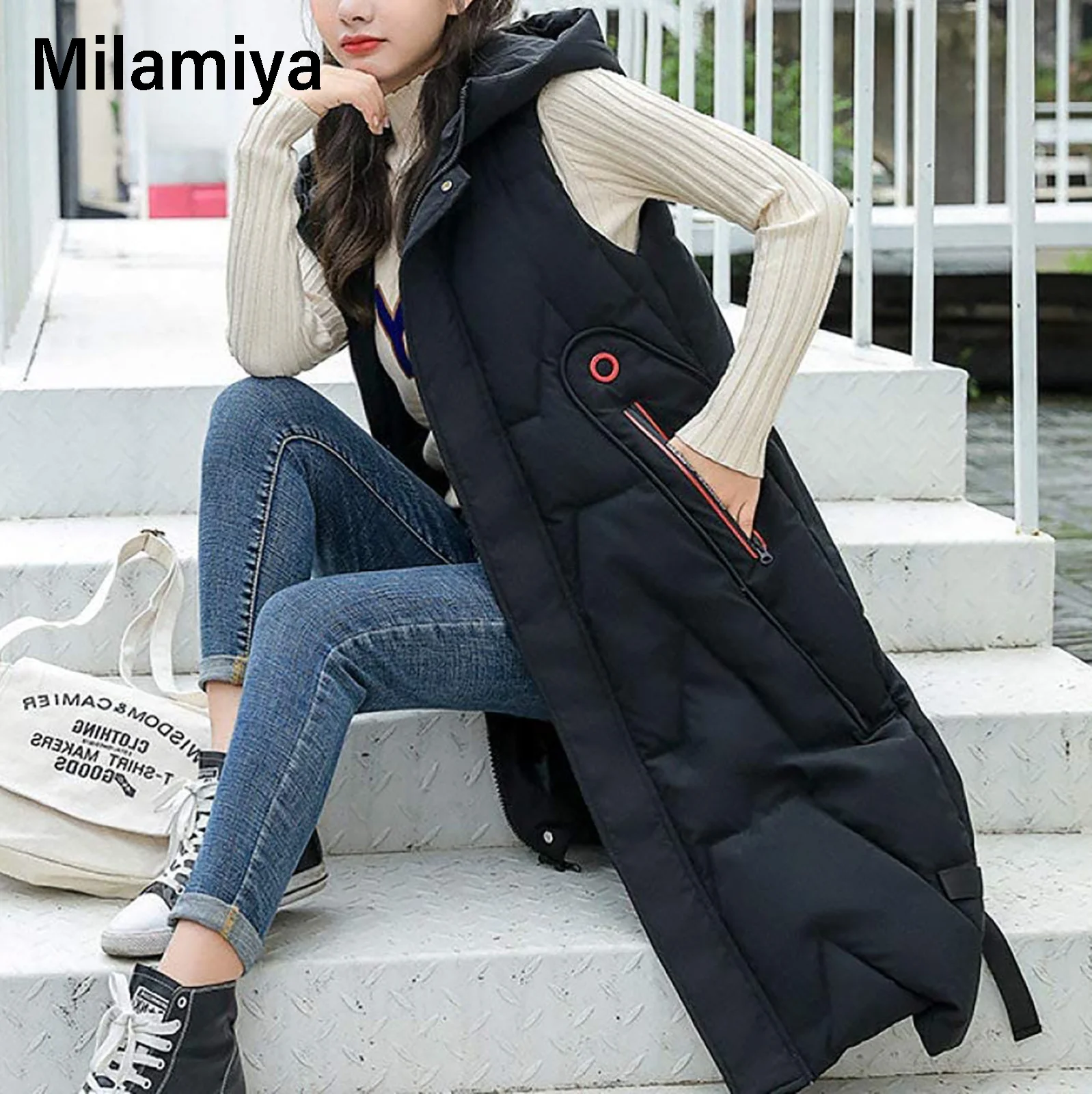 

Женская куртка, жилет, новинка 2021, модная шикарная теплая куртка с капюшоном, жилет, Модная молодежная элегантная уличная жилетка, пальто, ку...