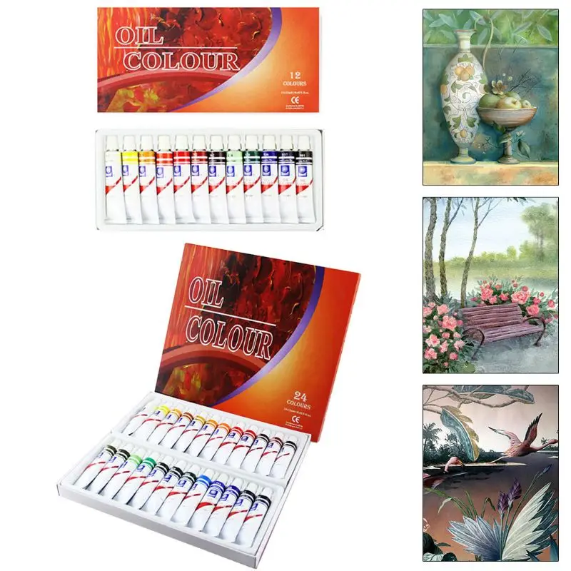 

12ml 12/24 Colors Professional Oil Painting Paint Drawing Pigment Tubes Set Artist Art Supplies for Beginner
