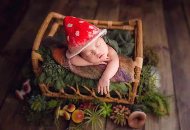 Реквизит для фотосъемки новорожденных Хлопковое одеяло и винтажная плетеная