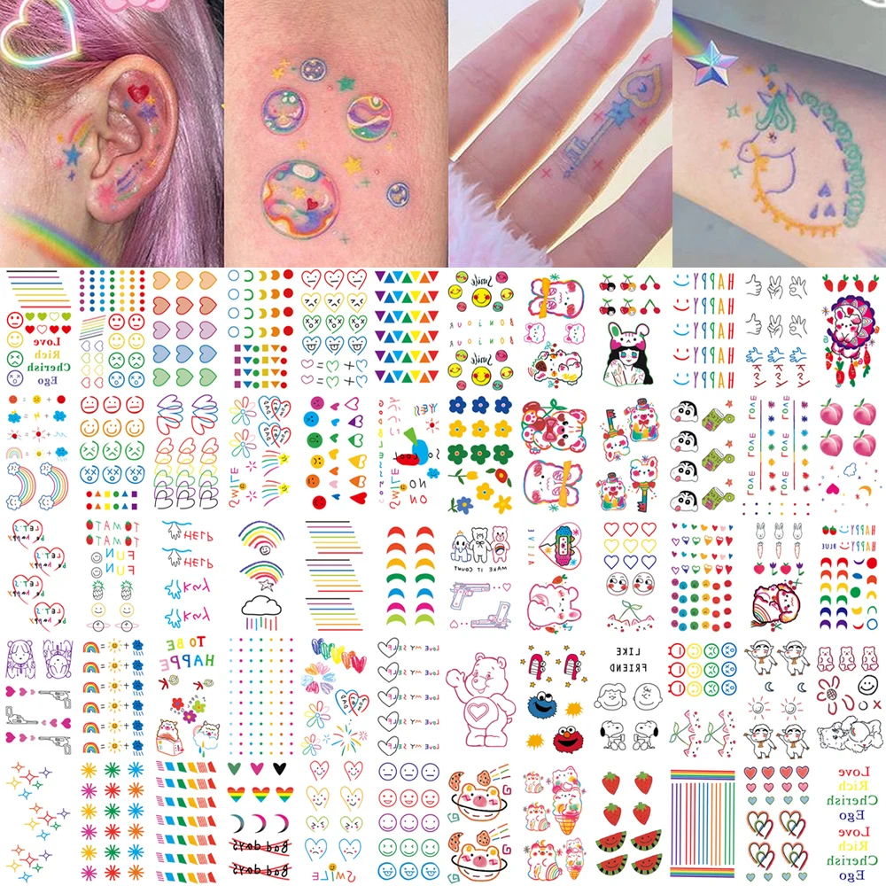 

30Pcs/Bag Colorful Tattoo Sticker Face Hand Lovely Body Art XuanYa Rainbow Expression Stickers Temporary Waterproof Fake Tattoos