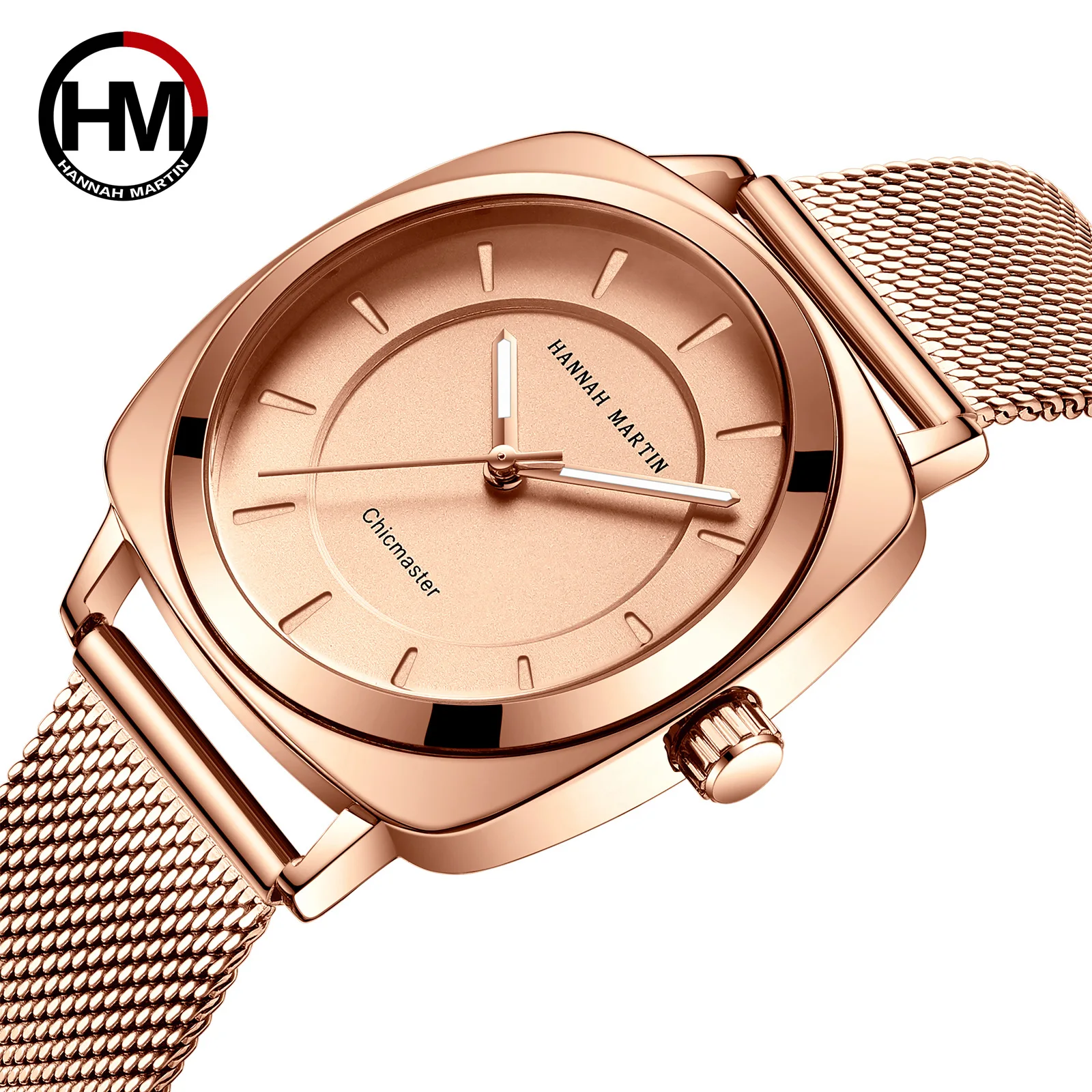 Hannah Martin Women's Watches Luxury Rose Gold Ladies Watch Women Top Brand Waterproof Clock Relogio Feminino Reloj Mujer