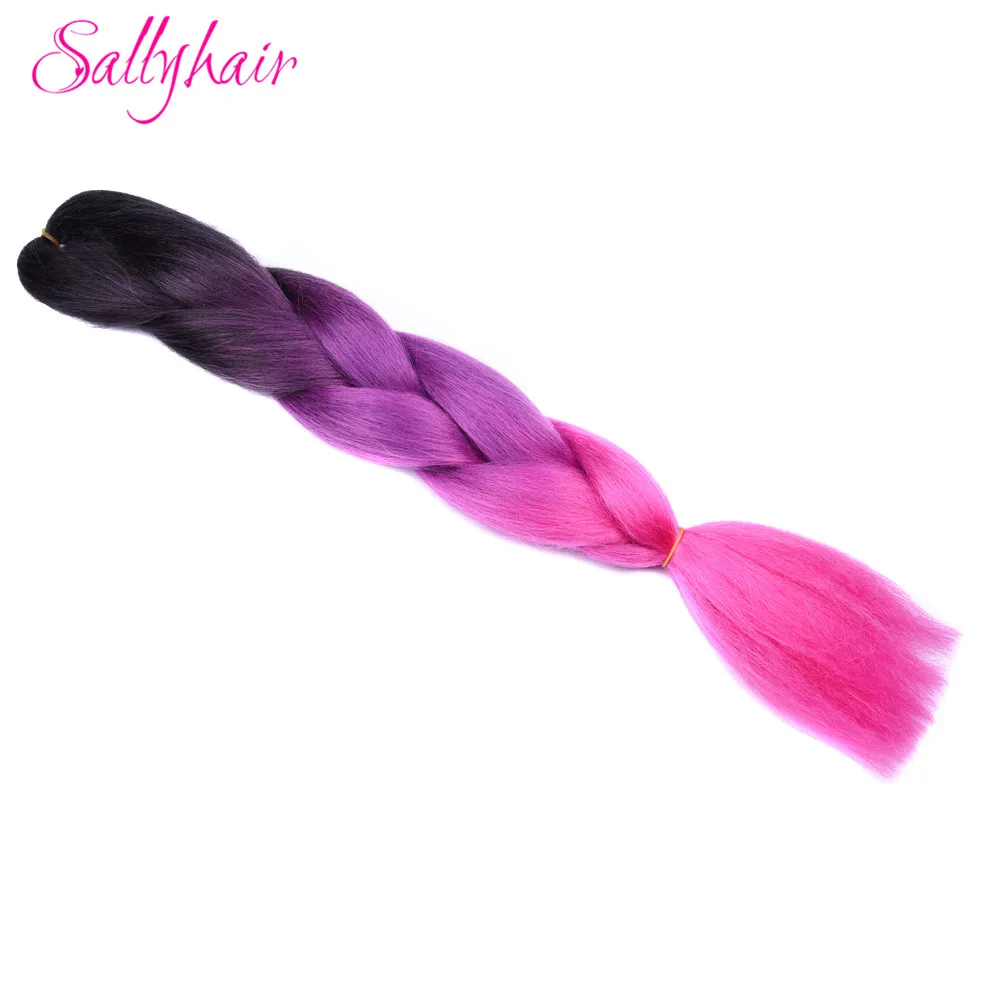 Sallyhair, 24 дюйма, Омбре, плетение волос, 2 тона, черный, винно-красный цвет, огромные косички, высокотемпературное волокно, синтетические волосы для наращивания - Цвет: # Серый