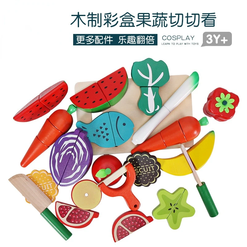 

Children's Fruit And Vegetable Cut Pretend Play Toy Wooden Kitchen Toys Set for Kids Color Shape Recognition Educational Toy Set