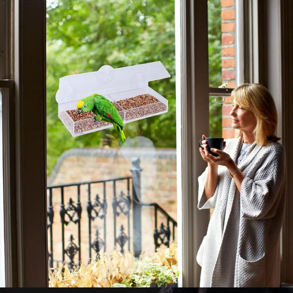 Акриловая кормушка для птиц Прозрачная форма дома Крепкие присоски креативный