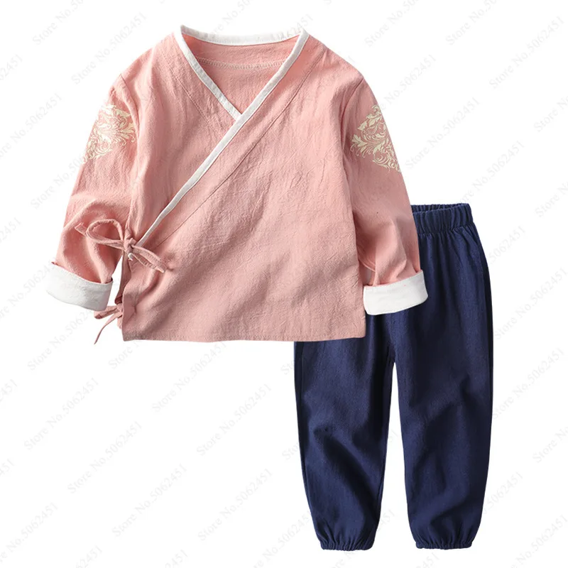 Китайский стиль детский хлопковый льняной традиционный костюм Hanfu Wu Tang