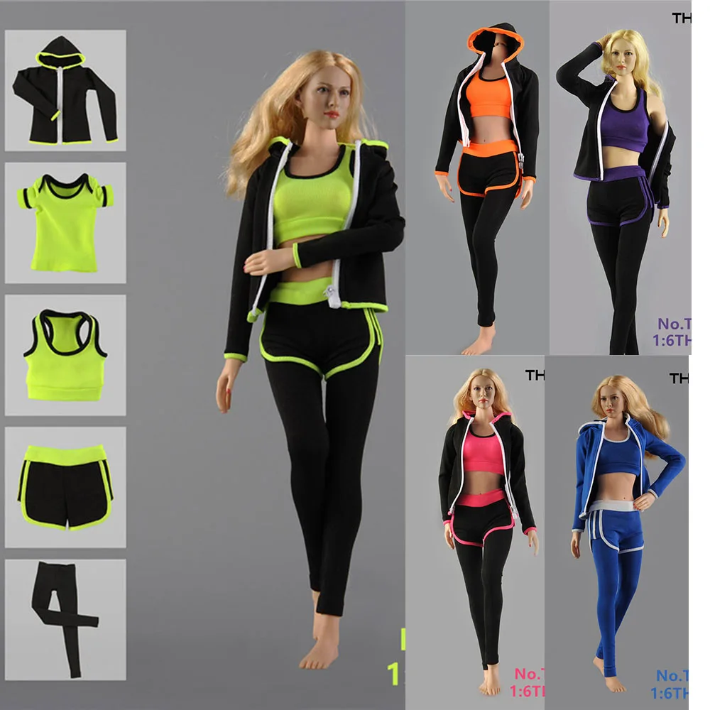 Спортивная одежда THREEQ в масштабе 5 шт./компл. 1/6 для занятий йогой, женская спортивная одежда, модель аксессуаров для 12-дюймовых экшн-фигурок