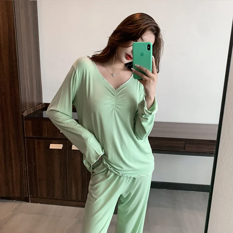 2021 New Summer Modal Pajamas Women's Spring Thin Long Sleeve Nightwear Air Conditioning Clothing 2Pcs Sets Home Wear Sleepwear