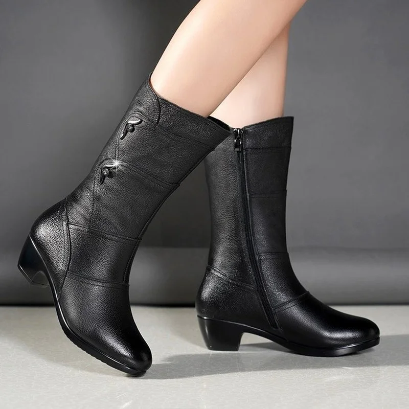 

Women's Thick-heeled Boots Mother's Cotton Shoes Large Size Women's Zip Warm Knight Boots Autumn Winter Women's Shoes