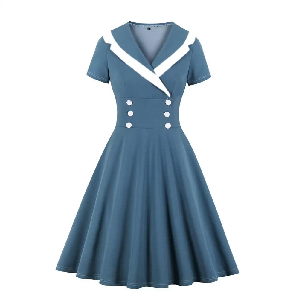 

Women's Pop Retro V-neck Contrast Stitching Dress