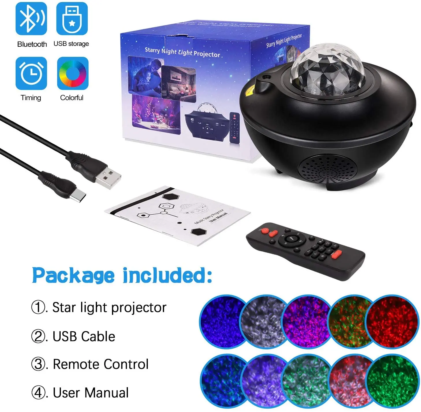 

Star Light Projector Kids Night Light Music Star Water Wave LED Projector Decoration Lighting Galaxy Bluetooth Lights Decor