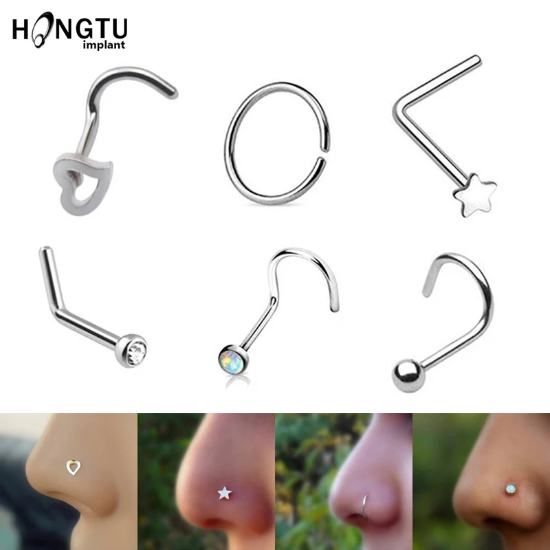 

6PC Steel Nose Rings Nariz Earrings Nostril 20G Piercing Nose Screw Curved Prong Nose Stud Rings Body Jewelry For Women Girls