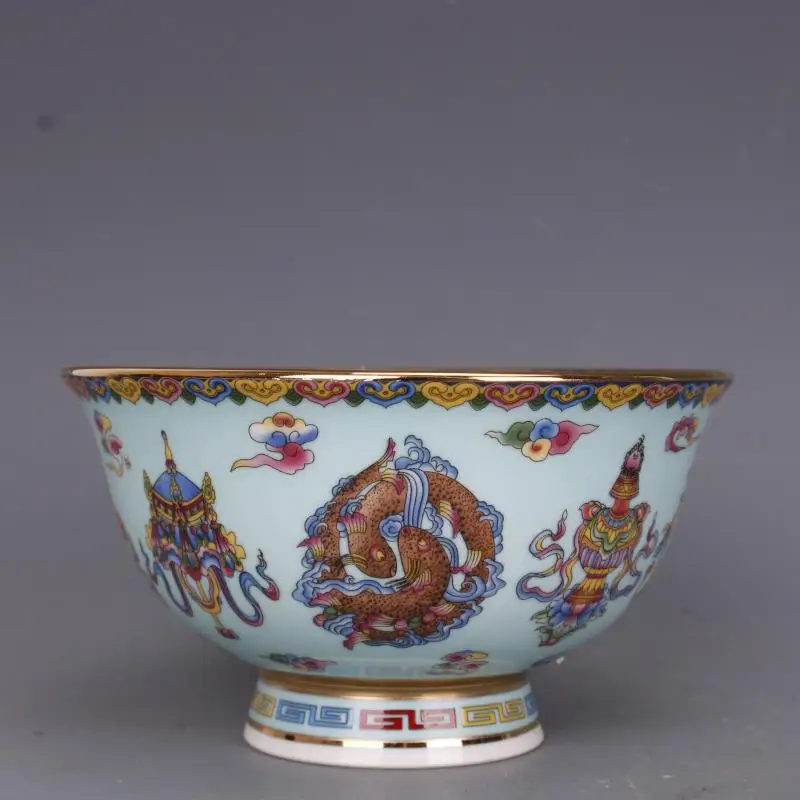 

Qing Dynasty Qianlong Pastel Painted Gold Eight Treasures Pattern Bowl Antique Crafts Porcelain Home Furnishings Antiques Bowl