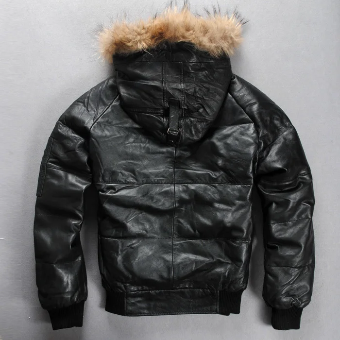 Мужской пуховик с капюшоном и натуральным мехом Avirex зимняя кожаная куртка бомбер