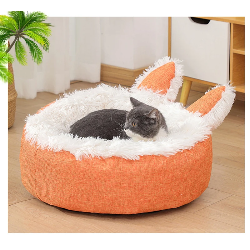 

Warm Dog Cat Bed House Teddy Dog Cushion Soft Cozy Puppy Kennel Cute Ears Nest Mat for Dogs Cats Winter Pets Sleeping Beds