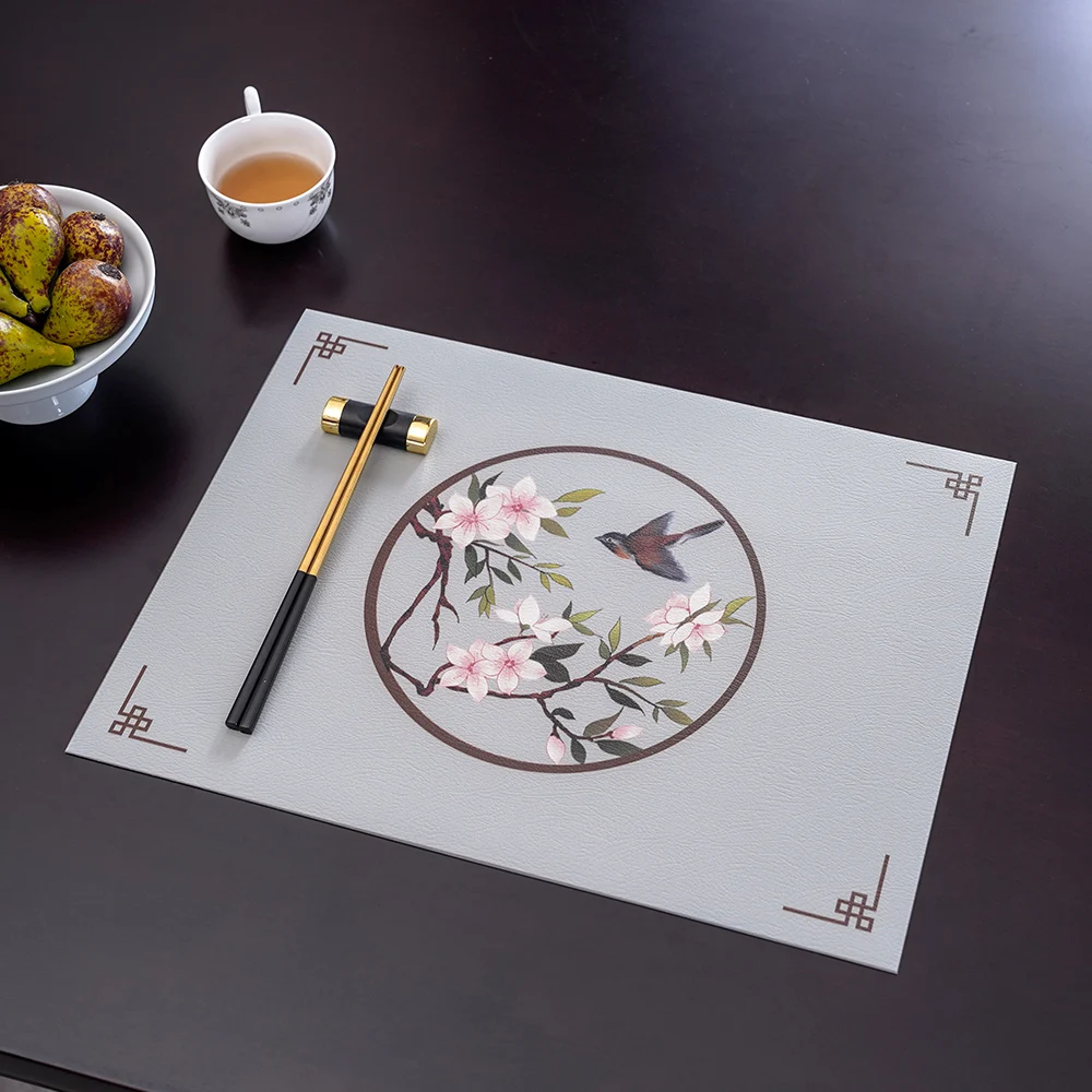 

Leather Rectangle Placemat Tableware Dining Table Waterproof Washable Thickening Placemat Vase Posavasos Kitchen Utensils DG50CD