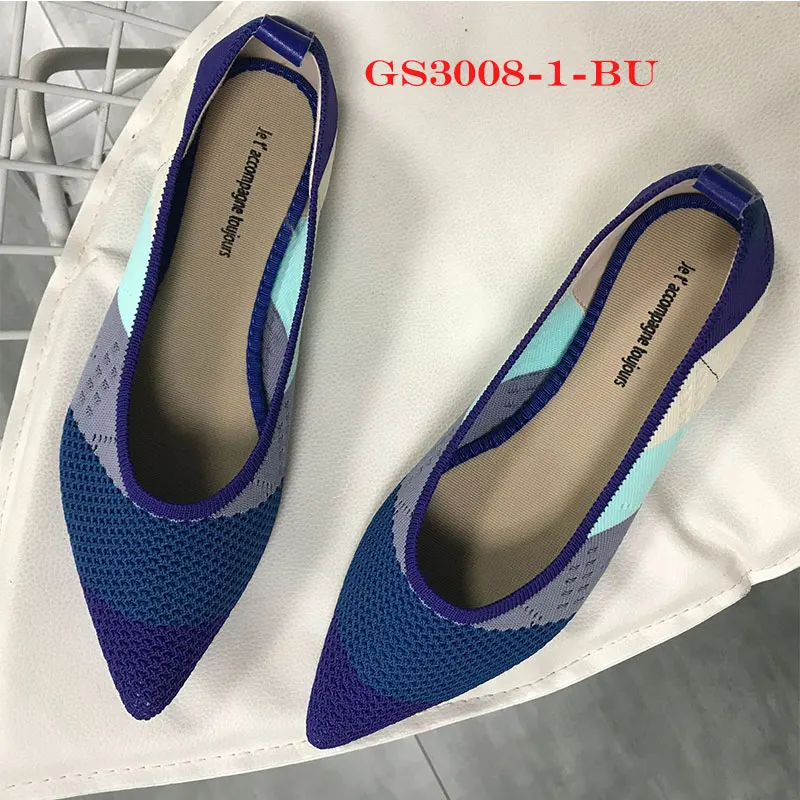 3008-1 Blue Flats Genshuo/Женская обувь на плоской подошве; Zapatos de Mujer; женские балетки на плоской подошве; слипоны с острым носком; женская повседневная обувь; мягкие лоферы - Цвет: 3008-1 Blue Flats