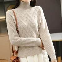longming women turtleneck sweater solid 100 merino wool pullover winter warm knitting sweater jumpers jersey female knit tops