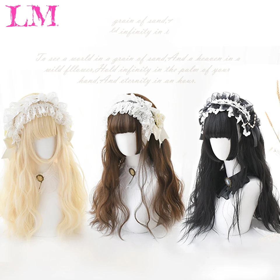

LM Long Black Wigs Cosplay Body Wave Synthetic Wigs with Full Bangs For White/Black Women American Natural Hair