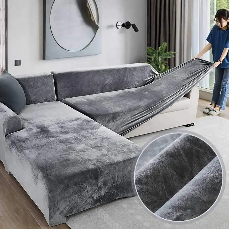 

Velvet Plush L Shaped Sofa Cover For Living Room Elastic Furniture Couch Slipcover Chaise Longue Corner Sofa Cover Stretch