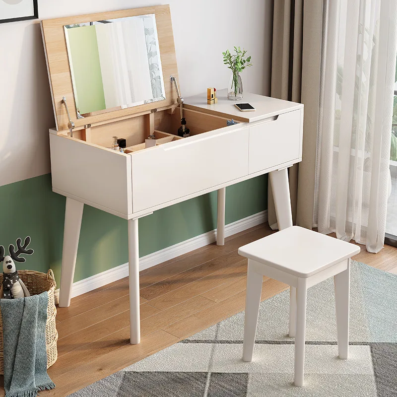 

120cm Solid Wood Dressing Table Bedroom Furniture Storage Multifunctional Integrated Modern Clamshell Small Dressing Table Desk
