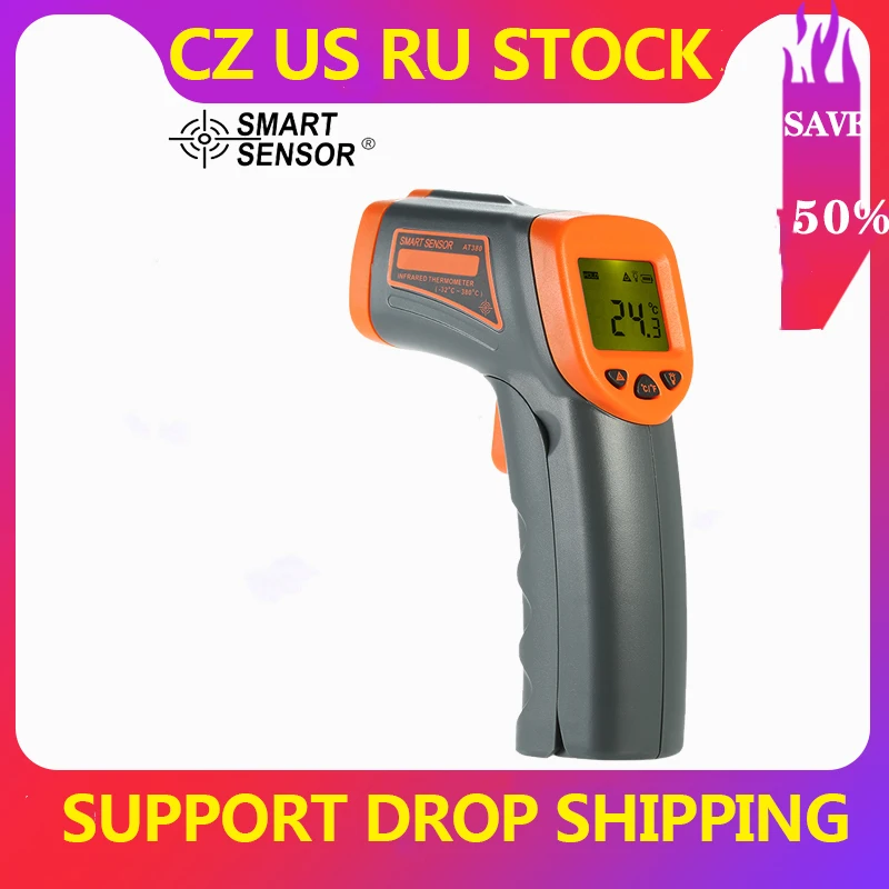 Цифровой Бесконтактный ИК-Термометр с ЖК-дисплеем -32 ~ 380 ℃ | Инструменты