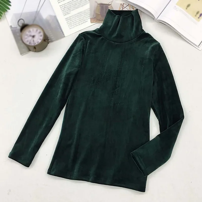 Женская водолазка с длинным рукавом теплая плотная бархатная Однотонная