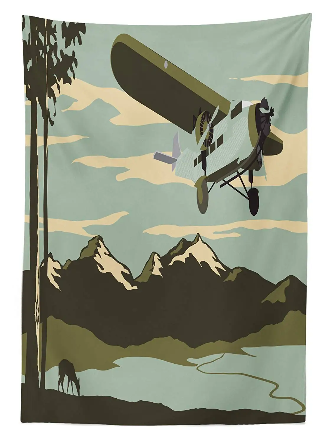 Винтажный самолет скатерть винтажный лайнер Летающий по горам с деревом и