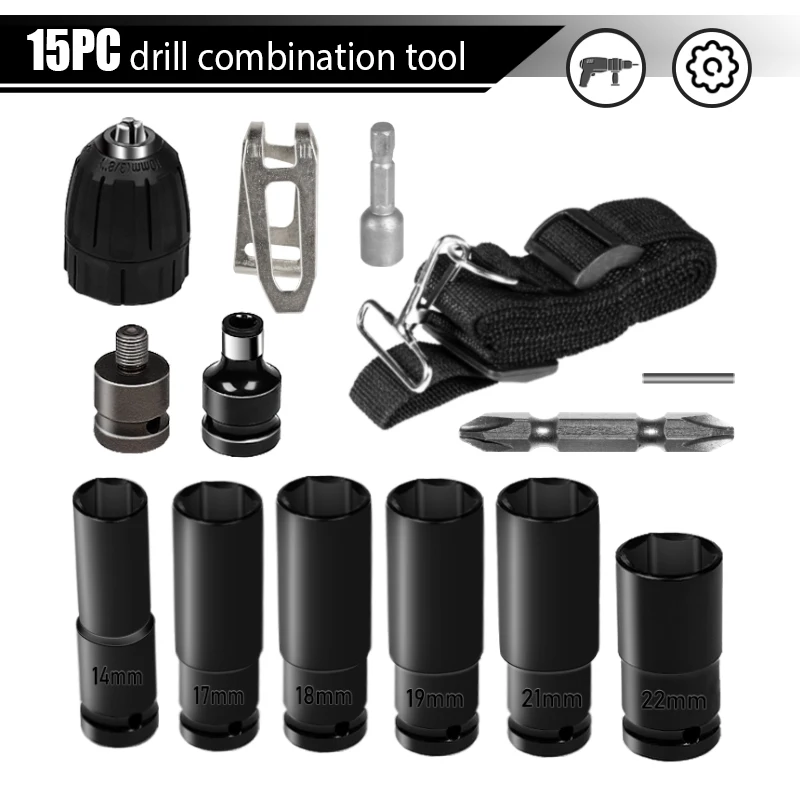 

15PCS Wrench Socket Set Tool Drive Adapter Spanner Converter Reducer Electric Impact Hex Wrench Socket For Electric Drill Wrench