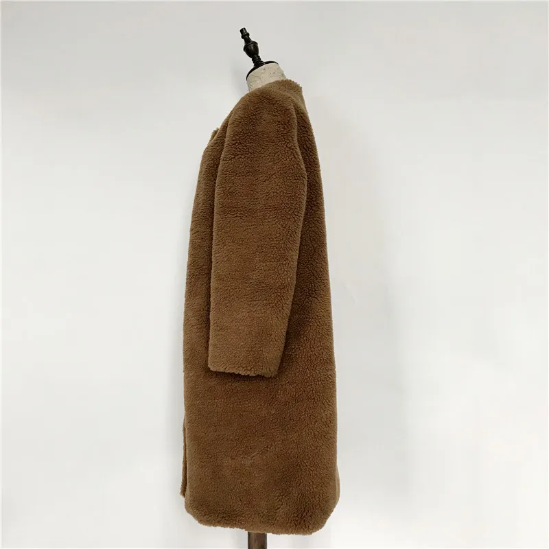 BFFUR шерстяное Женское пальто из натурального меха с круглым вырезом, однотонная женская куртка с карманом, теплая зимняя парка с мехом