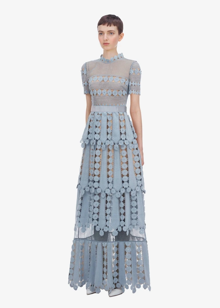 ZAWFL высокое качество 2021 летнее синее кружевное Макси-платье для женщин с коротким