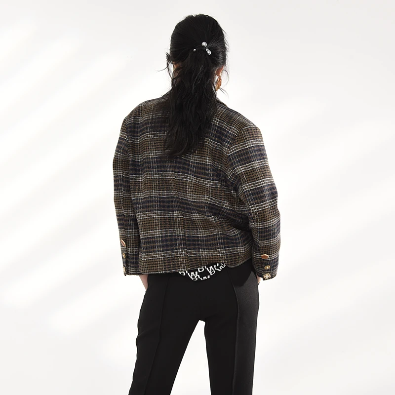 

Vintage Women Plaid Personality Button Blazer New Lapel Long Sleeve Loose Fit Jacket Fashion Spring Autumn 2021 1DD116117