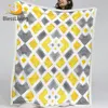 BlessLiving Geometric Sherpa Blanket Polygon Soft Blanket Watercolor Plush Blanket Yellow White Grey Bedding Cobertor 130×150 1