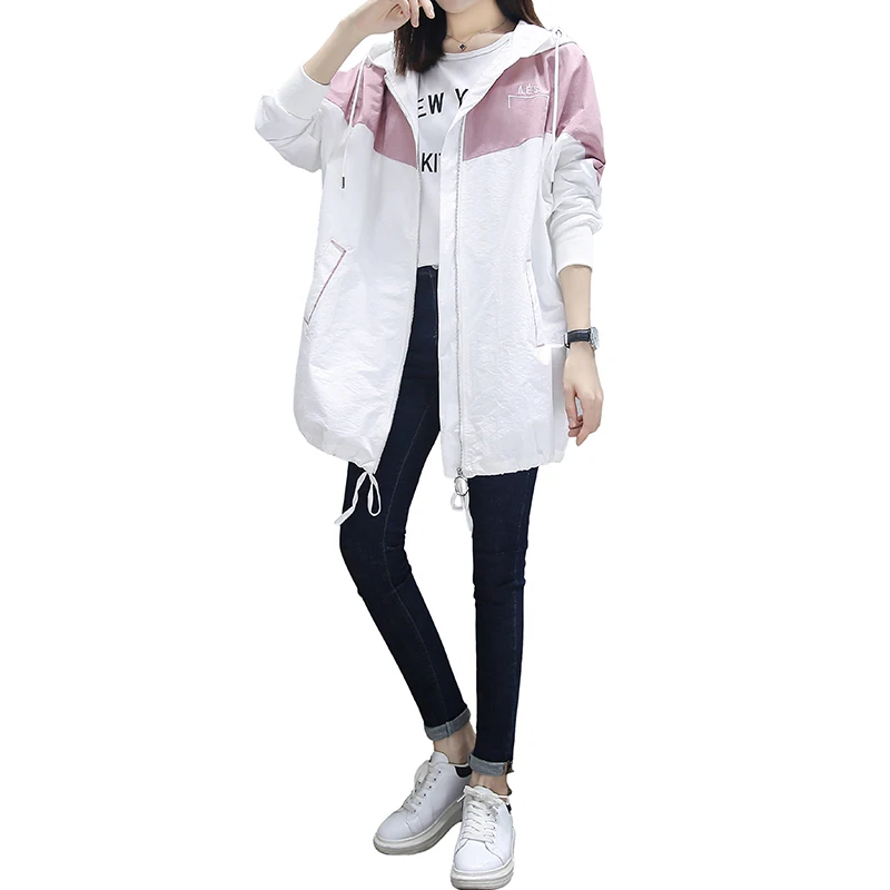 

Spring autumn new womens hooded windbreaker jacket fashion large size medium long net red was thinning Loose coat Women's tops