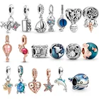 925 Doflamingo Шарм рука Фатимы сглаза и перо кулон 925 Стерлинговое Серебро Шарм fit оригинальный браслет Пандора для женщин