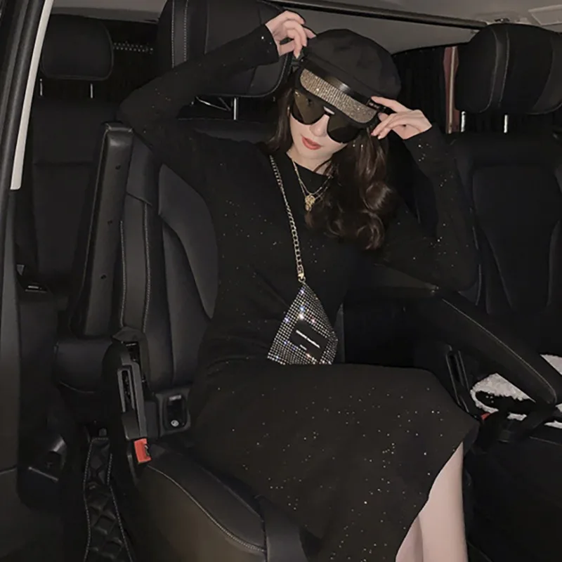 M блёстки черное элегантное женское Макси длинное платье осень новая мода с