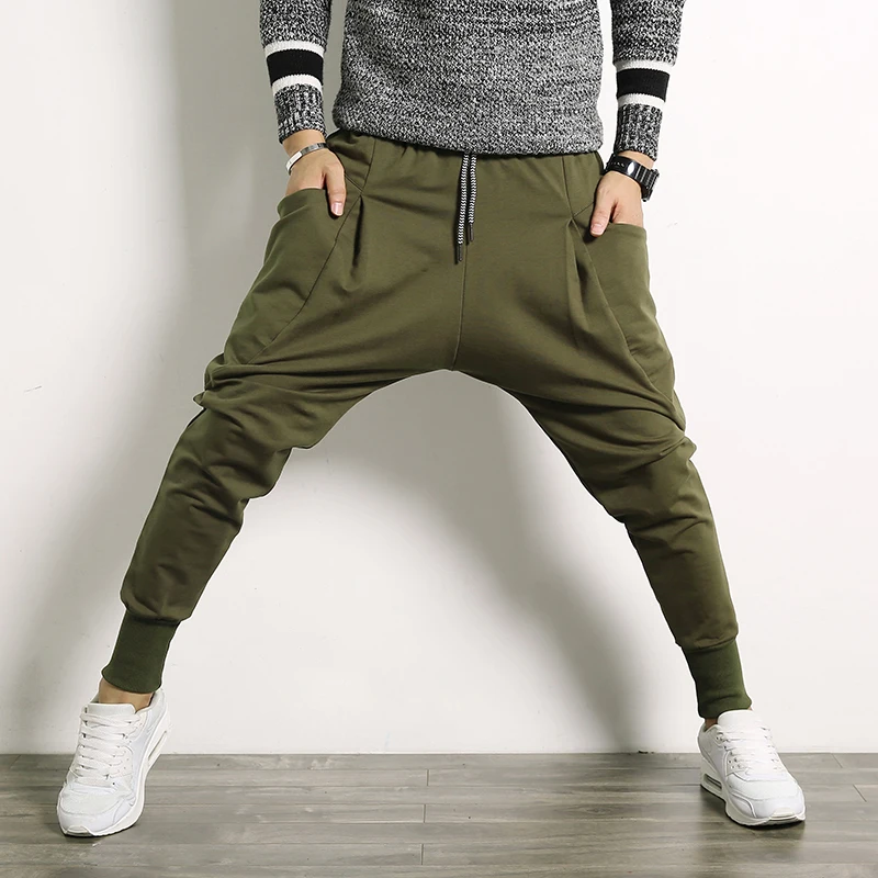 

FAKUNTNHip Hop Harem Pants Men Cotton Streetwear Casual Trousers Solid Jogger Pants Side Pocket Men Sweatpants