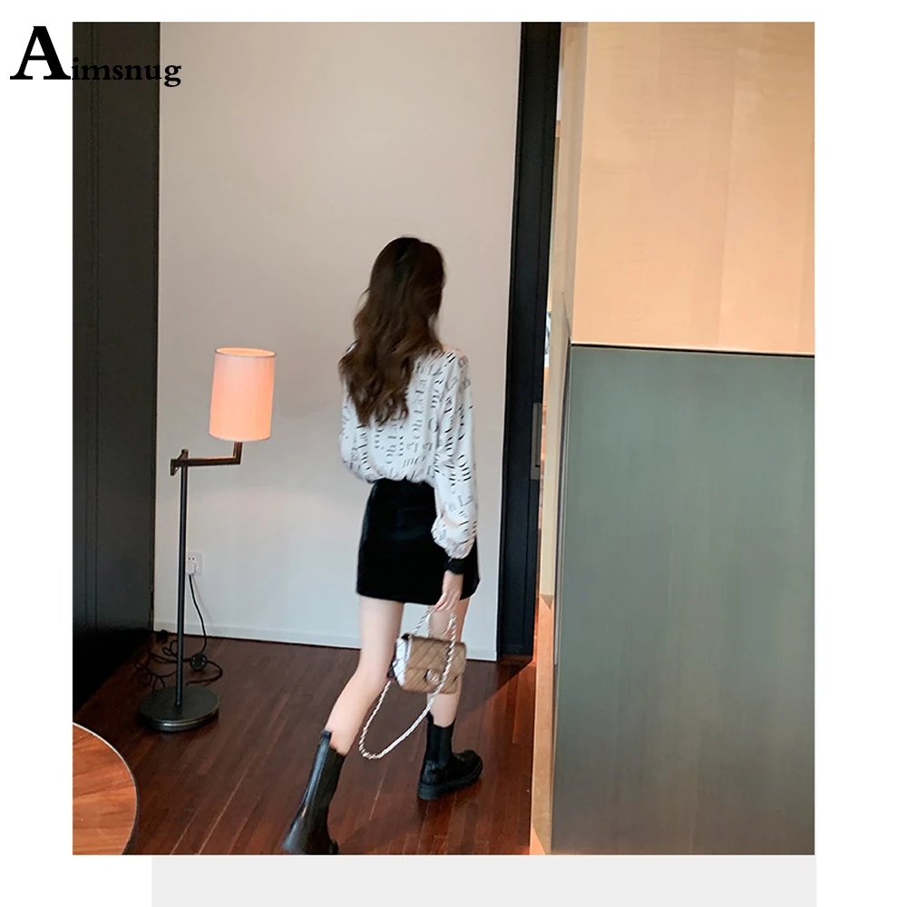 

Letter Print Women Tops Bow Neck Long Sleeve Chiffon Shirt 2021 New Work Wear Office Blusas Femininas harajuku Blouse Shirt