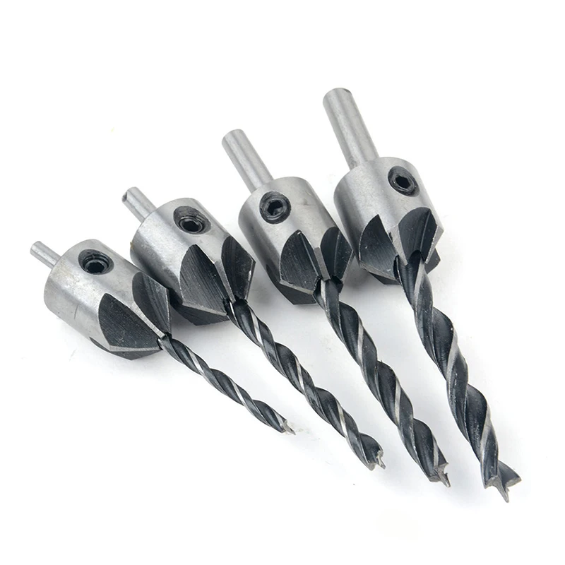 

5pcs HSS 5 Flute Countersink Drill Bit Set Carpentry Reamer Woodworking Chamfer End Milling Hole Wood 3mm/4mm/5mm/6mm