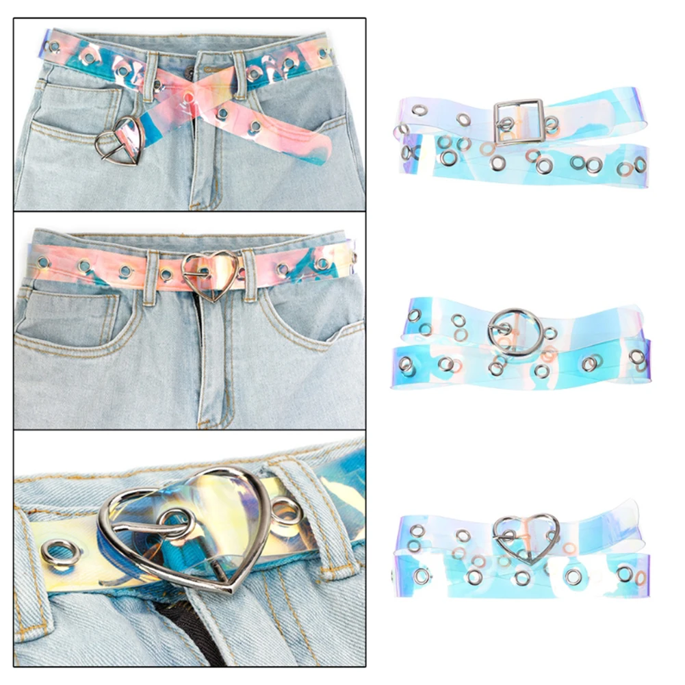 

Richkeda Store New Fashion Transparent Women Belt Holographic Waistband Clear Waist Belt Metal Pin Buckle Laser Waist Belts
