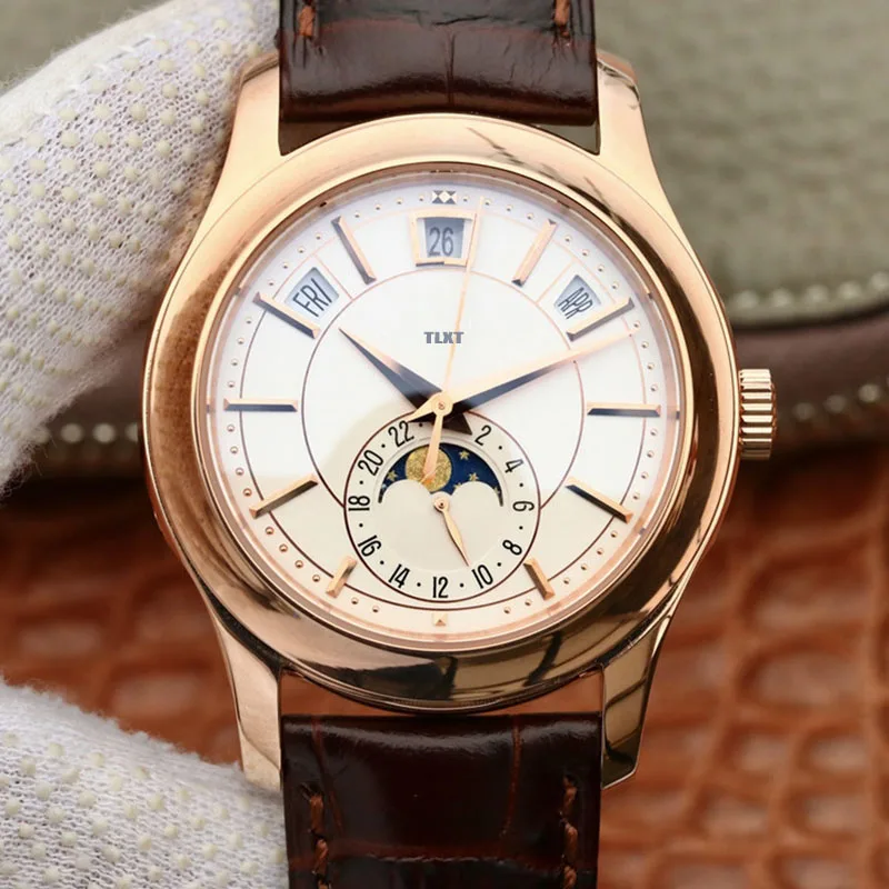 

Men's Watch Complication Chronograph Mechanical Automatic Watch For Men TLXT 5205 Moon Stars Leather Strap 1:1 AAA Replica Watch