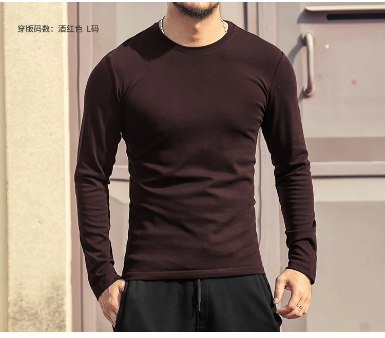 Мужская Осенняя утолщенная теплая хлопковая футболка с длинным рукавом и