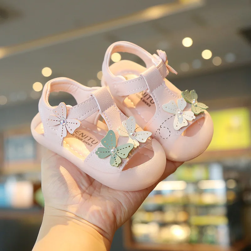 

2021 Summer Korean Style Bowknot Sandals Closed Toe Girls Princess Soft-soled Baby Shoes Sandals Toddler Shoes Baby Crib Shoes