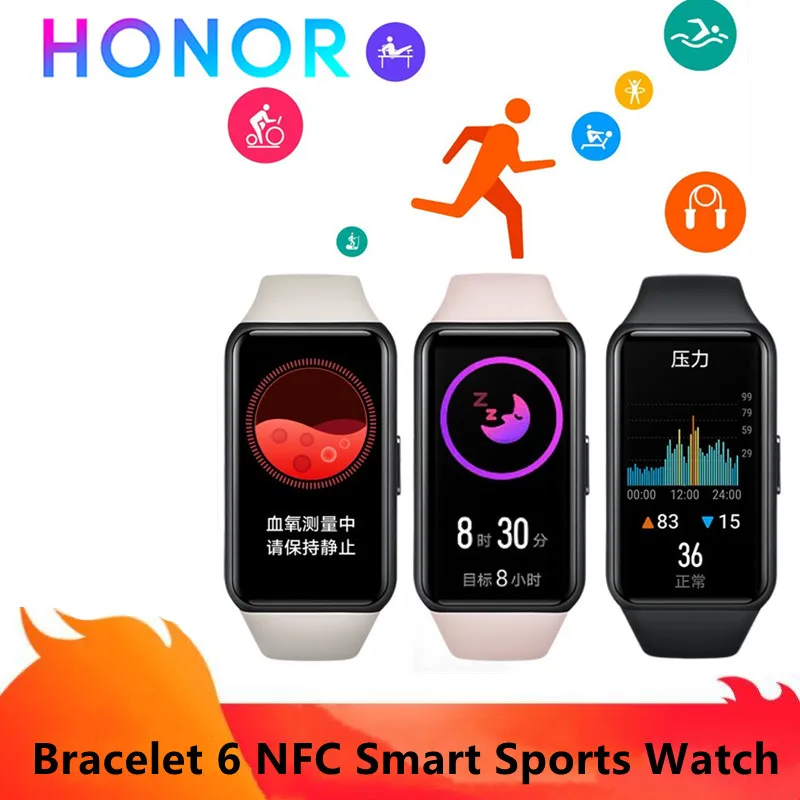 

Модный спортивный смарт-браслет Honor Band 6NFC поддерживает многоязычный смарт-браслет для плавания водонепроницаемые спортивные часы для фитн...