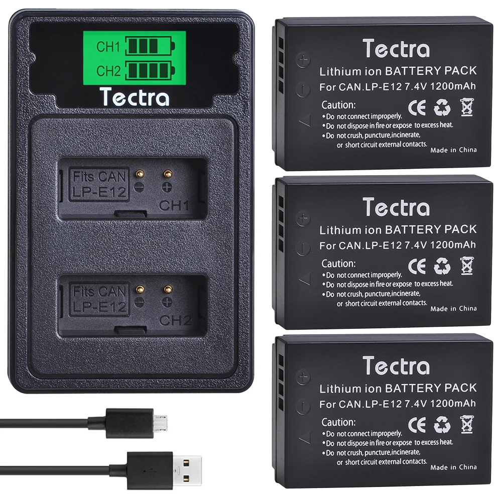 

3Pcs 1200mAh LP-E12 LPE12 LP E12 Camera Battery AKKU+LCD USB Charger for Canon M 100D Kiss X7 Rebel SL1 EOS M10 EOS M50 DSLR