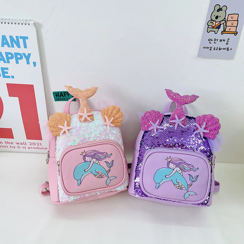 

Children Kindergarten Cute Backpack Creative PU Leather Sequins Cartoon Large Capacity Backpack for Children Gift