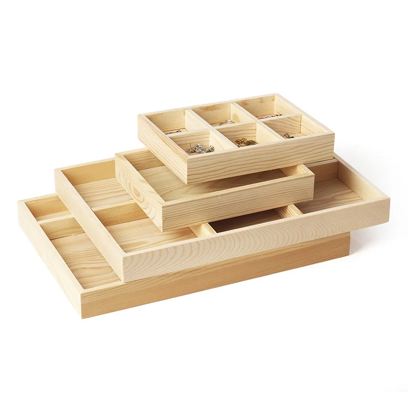 

Pine Wood Jewelry Display Trays For Femal Ring Earring Pendent Jewellery Organizers Holder Plates Trays